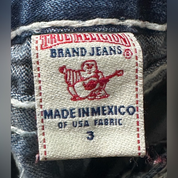 True Religion girls Blue Denim Jeans size 3 flare leg thick stitching - Picture 3 of 4